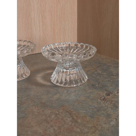 2 Vintage PARTYLITE Clear Glass Candle Holders For Taper Or Votive Peg Cup - Picture 3 of 7